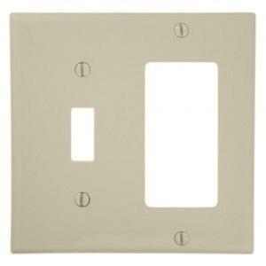Leviton 80707-T Thermoplastic Nylon Device Mount Standard Size 2-Gang Combination Wallplate 1-GFCI/Decora + 1-Toggle Switch Light Almond