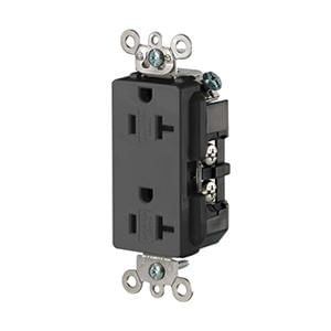 Leviton TDR20-E Commercial Grade Heavy-Duty Tamper-Resistant Straight Blade Duplex Receptacle 15-Amp 125-Volt NEMA 5-20R Black Decora Plus