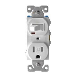 Cooper Wiring Device TR274W Commercial Grade 3-Wire 2-Pole Straight Blade Duplex Toggle Switch With Receptacle 120-Volt 15-Amp NEMA 5-15R White