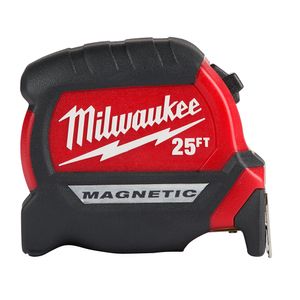 Milwaukee Tool 48-22-0325 Black/Red 3-Rivet Hook Compact Wide Blade Magnetic Tape Measure 25-ft