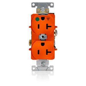 Leviton 8300-OIG Hospital Grade Heavy-Duty Narrow Body Impact-Resistant Straight Blade Duplex Receptacle 20-Amp 125-Volt NEMA 5-20R Orange