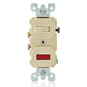 Leviton 5226-I 1-Pole Duplex AC Combination Switch With Neon Pilot Light 120/277-Volt AC Switch 120-Volt AC Neon Pilot Light 15-Amp NEMA 5-15R Ivory