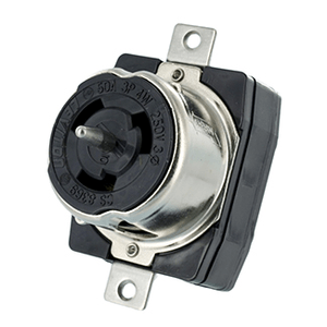 Leviton CS8369 Industrial Grade Flush Mount California Style Non-NEMA Single Locking Receptacle 50-Amp 250-Volt AC 3-Phase Black