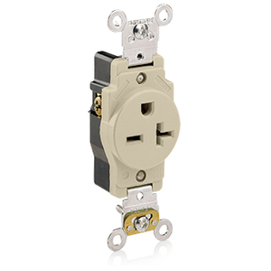 Leviton 5461-I Industrial Specification Grade Heavy-Duty Straight Blade Single Receptacle 20-Amp 250-Volt NEMA 6-20R Ivory