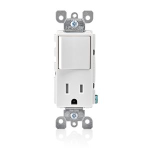 Leviton 5625-W 1-Pole AC Combination Receptacle/Switch Device 120-Volt AC Switch 125-Volt AC Receptacle 15-Amp NEMA 5-15R White Decora