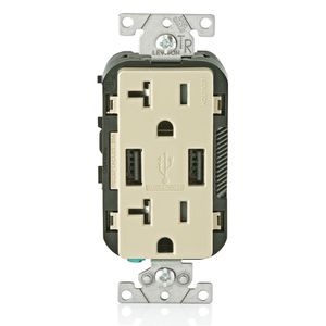 Leviton T5832-I Residential Grade Tamper-Resistant Combination Duplex Receptacle/Outlet And USB Charger 20-Amp 125-Volt NEMA 5-20R Ivory Decora