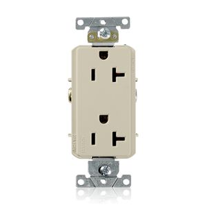 Leviton 16342-I Commercial Grade Heavy-Duty Impact-Resistant Straight Blade Duplex Receptacle 20-Amp 125-Volt NEMA 5-20R Ivory Decora Plus