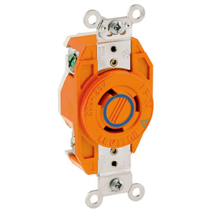 Leviton 2320-IG Industrial Grade Flush Mount Impact-Resistant Chemical-Resistant Single Locking Receptacle 20-Amp 250-Volt NEMA L6-20R Orange V-O-Max