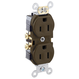 Leviton CR15 Commercial Grade Heavy-Duty Narrow Body Tamper And Impact-Resistant Straight Blade Duplex Receptacle 15-Amp 125-Volt NEMA 5-15R Brown