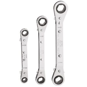 Klein Tools 68244 Chrome Plated 3-Piece Reversible Ratchet Box Wrench Set