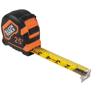 Klein Tools 9125 Orange/Black Double Sided Single Non-Magnetic Closed Case Tape Measure 25-ft 1/16-Inch