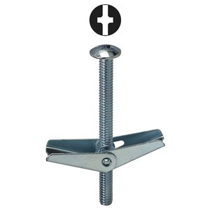 Dottie TBC42 Zinc Plated Steel Slotted/Philips Drive Mushroom Head Full Threaded Toggle Bolt Screw 1/4-Inch x 2-Inch