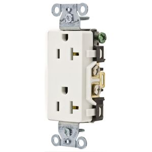 DECO DUPLEX RECEPTACLE, WHITE STYLE LINE® SERIES  20A 125V COMMERCIAL GRADE BACK AND SIDE WIRED