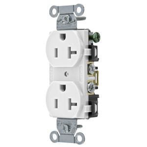 Hubbell-Wiring BR20WHI Commercial Specification Grade Smooth Face Straight Blade Duplex Receptacle 20-Amp 125-Volt NEMA 5-20R White