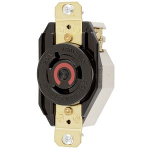 Hubbell-Wiring HBL2340 Flush Mount Single Receptacle 20-Amp 480-Volt AC 1-Phase NEMA L8-20R Black Twist-Lock