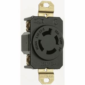 Pass & Seymour L1520-R Industrial Specification Grade Flush Mount Single Receptacle 20-Amp 250-Volt AC 3-Phase NEMA L15-20R Black Turnlok