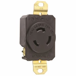 Pass & Seymour L620-R Industrial Specification Grade Flush Mount Single Receptacle 20-Amp 250-Volt AC NEMA L6-20R Black Turnlok