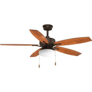 Progress Lighting P2552-20 Ceiling Fan With Light 52-Inch 5 Blade 3 Speed American Walnut/Cherry Billows