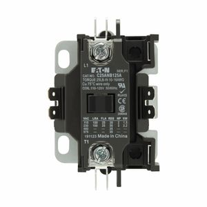 Eaton C25ANB125A 1-Pole Non-Reversing Definite Purpose Control Contactor 110 - 120-Volt AC 25-Amp Inductive 30-Amp Resistive