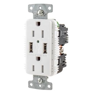 USB CHARGER RECEPTACLE DUPLEX 15A 125V TAMPER RESISTANT (2) A PORTS, 5A 5V USB WHITE   USBIV.jpg