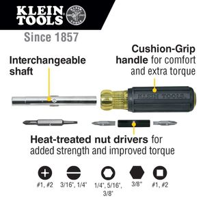 Klein Tools 32557 Heavy-Duty Multi-Bit Screwdriver/Nut Driver 7.9-Inch