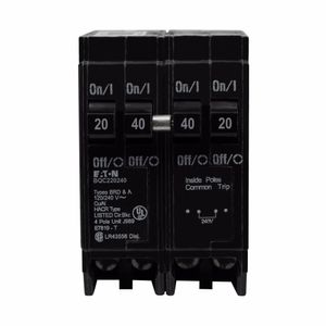 Eaton BQC220240 Plug-On Mount Type BQC Quadplex Circuit Breaker 4-Pole (1) 20-Amp (1) 40-Amp 120/240 Volt