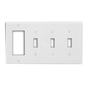 Leviton 80732-W Thermoplastic Nylon Device Mount Standard Size 4-Gang Combination Wallplate 1-GFCI/Decora + 3-Toggle Switch White
