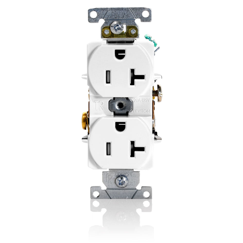 Leviton T5362-W 3-Wire 2-Pole Heavy-Duty Smooth Face Tamper-Resistant Duplex  Receptacle Outlet 125-Volt AC 20-Amp White, image size:1000x1000