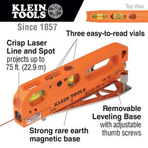 Klein Tools LBL100 Magnetic Laser Level With Bubble Vials 7.3-Inch